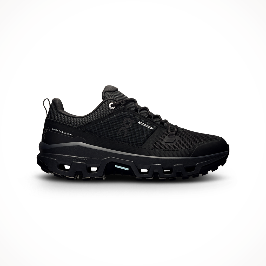 Product image: On Cloudrock Low Black Black Womens 2025, shown in primary marketing view.