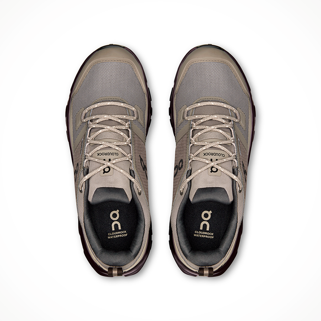Product image: On Cloudrock Low WP Cinder Ox Womens 2026, shown from above.