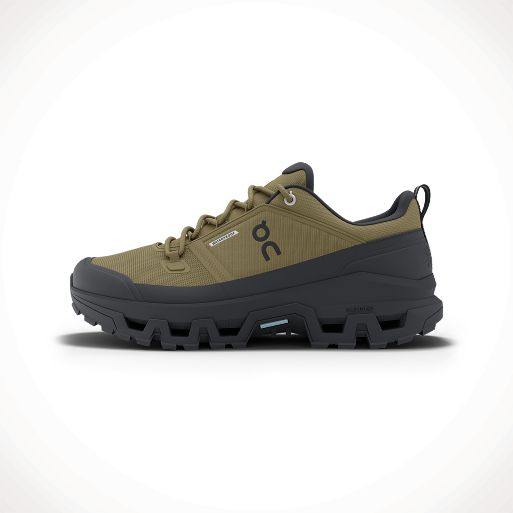 Product image: On Cloudrock Low WP Hunter B Lack Mens 2025, shown from the left side profile.