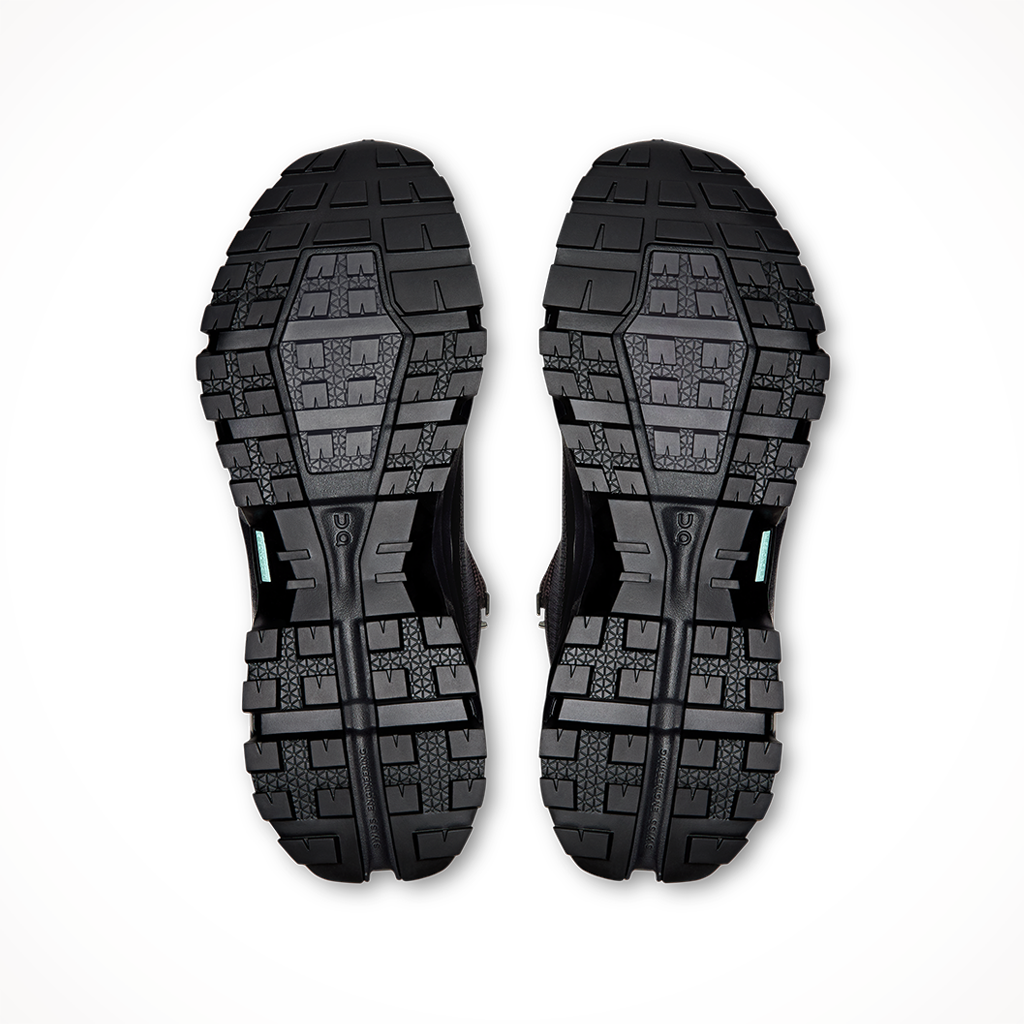 Product image: On Cloudrock Mid WP Black Black Mens 2025, showing the bottom view.