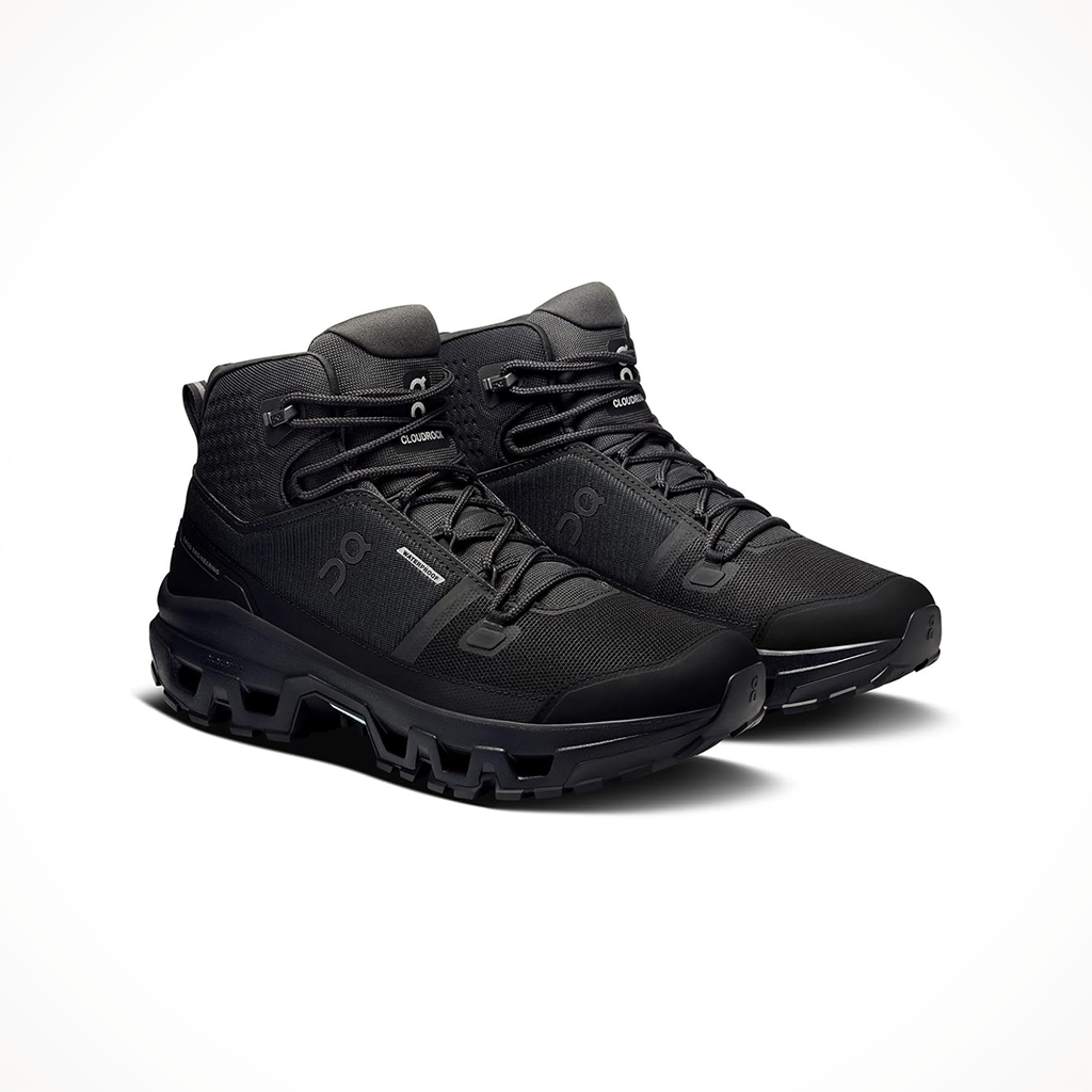 Product image: On Cloudrock Mid WP Black Black Mens 2025, shown as a pair.