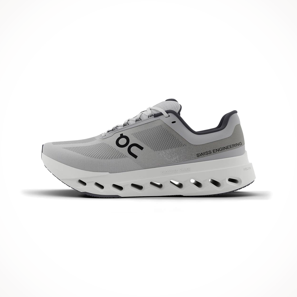 Product image: On Cloudsurfer Next Glacier white Mens 2024, shown from the left side profile.