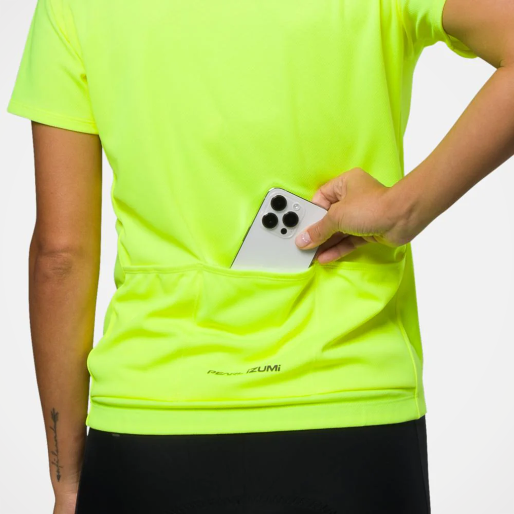 Product image: Pearl Izumi Quest Short S Leeve Jersey Screaming Yellow womens 2026, shown from the back.