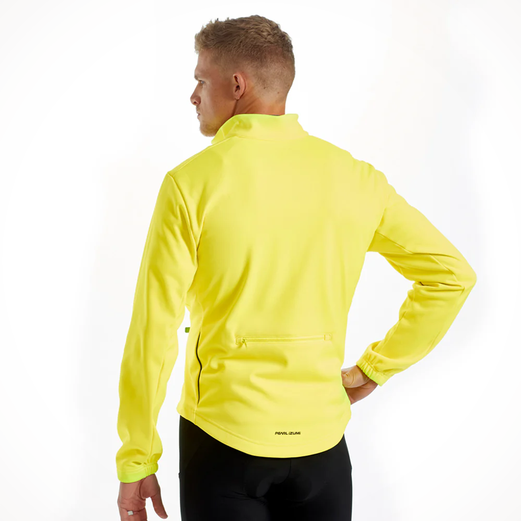 Product image: Pearl Izumi quest amfib Jacket screaming Y Ellow mens 2026, shown from the back.