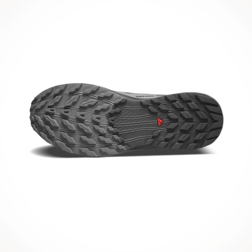Product image: Salomon Mens Sense Ride 5 GTX Black Magnet Black, showing the outsole tread pattern.