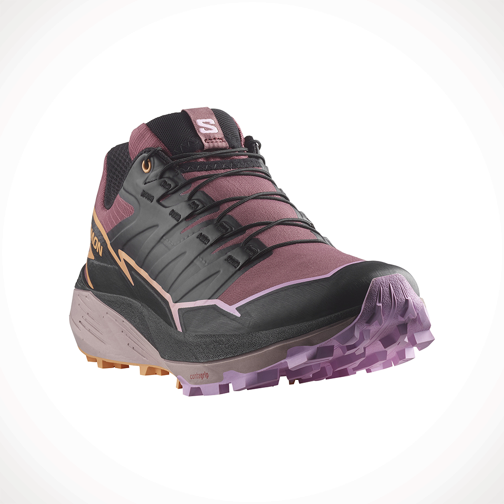 Product image: Salomon Thundercross Nocturne Black Papaya Womens 2025, shown from a three-quarter angled view.