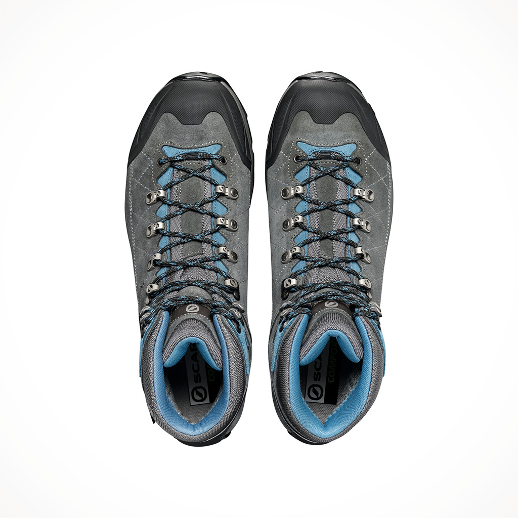 Product image: Scarpa Kailash Trek GTX Shark Grey Lake Blue Mens 2024, shown from above.