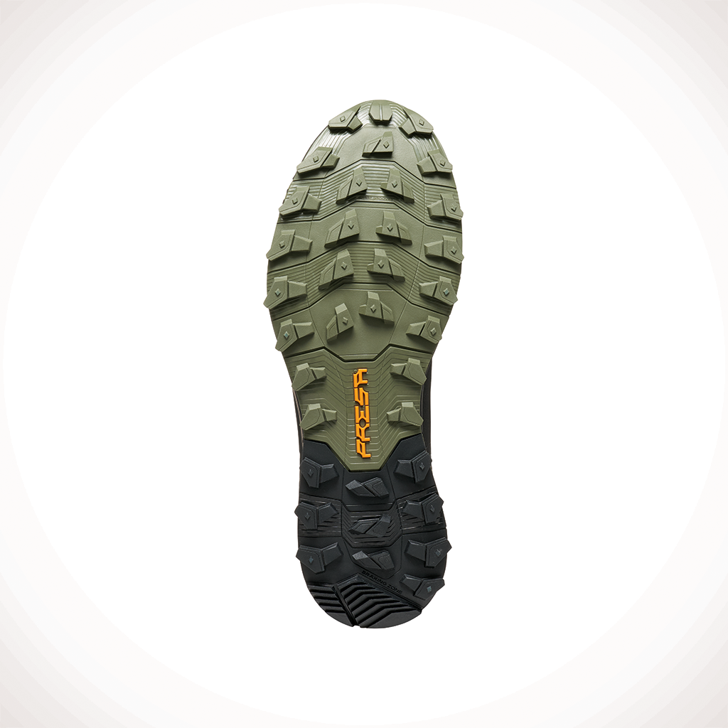 Product image: Scarpa Ribelle Run2 Olive Blk Mens 2025, showing the bottom view.