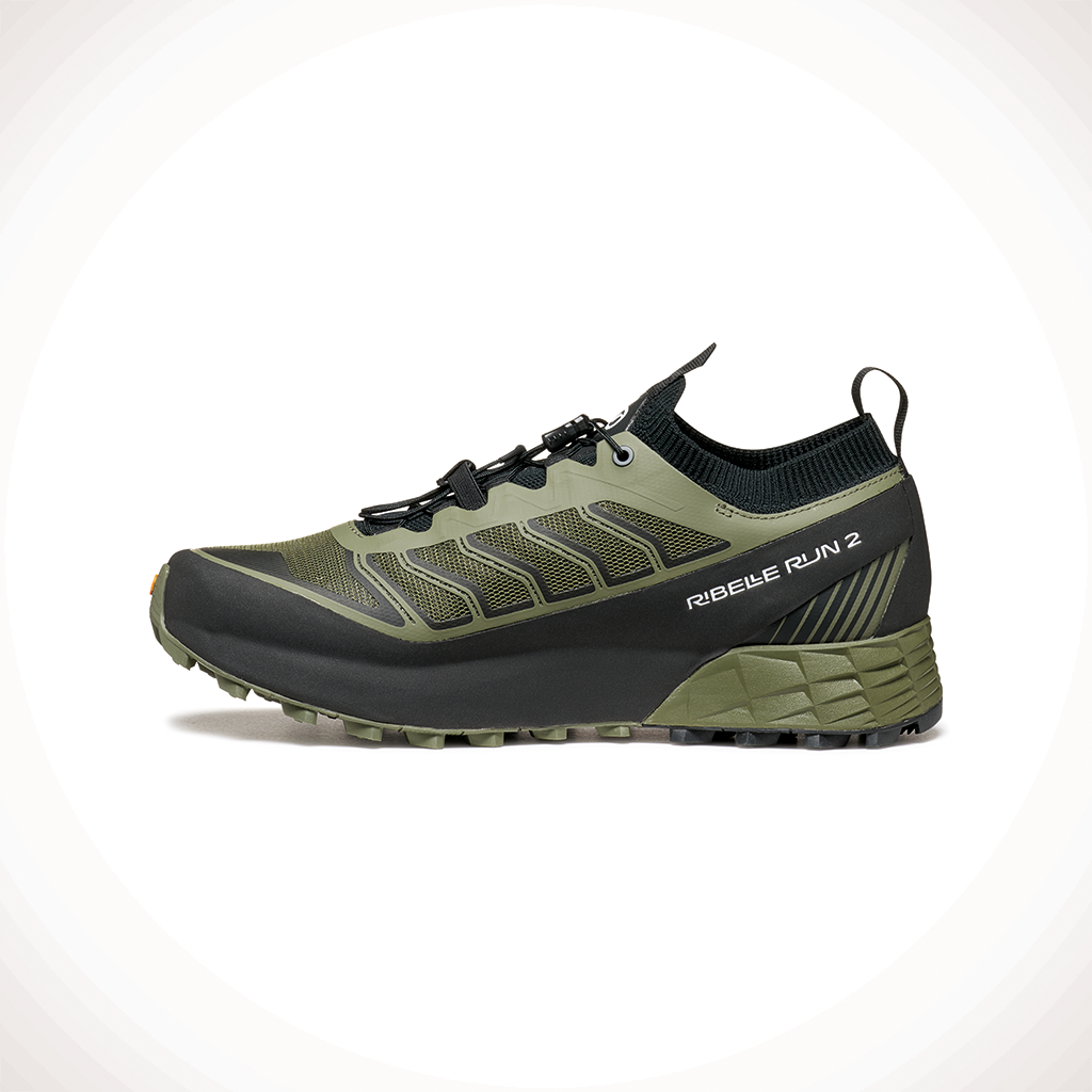 Product image: Scarpa Ribelle Run2 Olive Blk Mens 2025, shown from the left side profile.