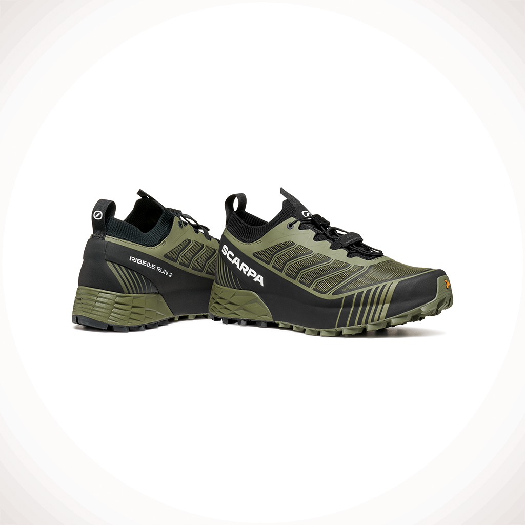 Product image: Scarpa Ribelle Run2 Olive Blk Mens 2025, shown as a pair.