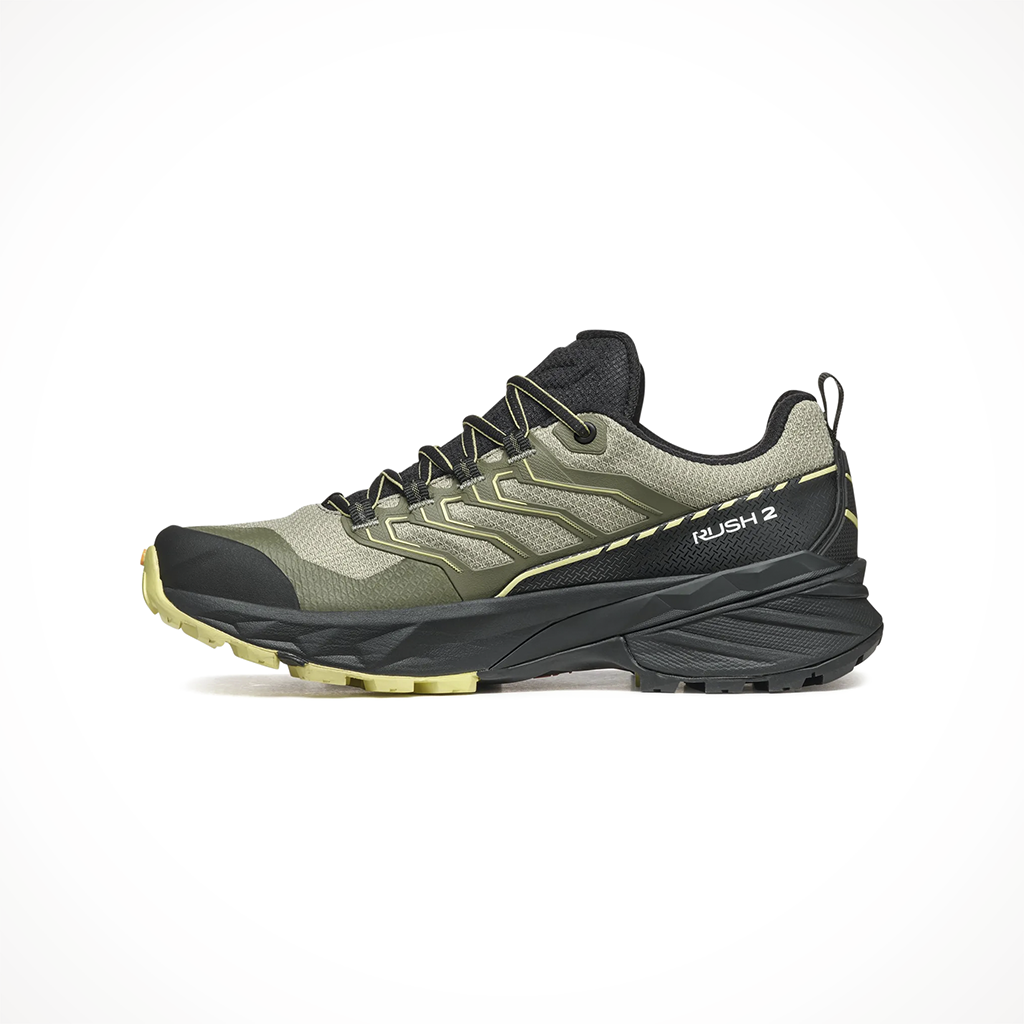 Product image: Scarpa Rush 2 Gtx Sage Dusty Yellow Womens 2024, shown from the left side profile.