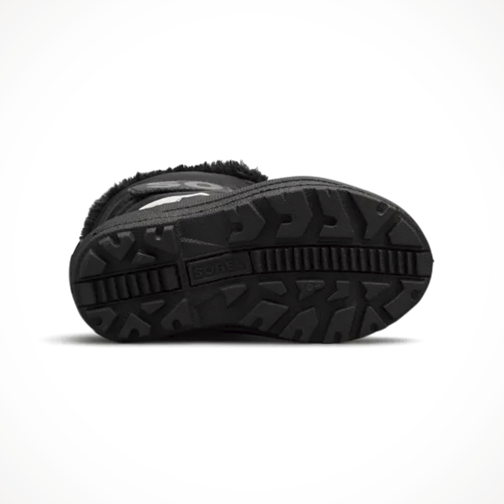 Product image: Sorel Snow Commander Boot Black Charcoal Kids 2024, showing the bottom view.