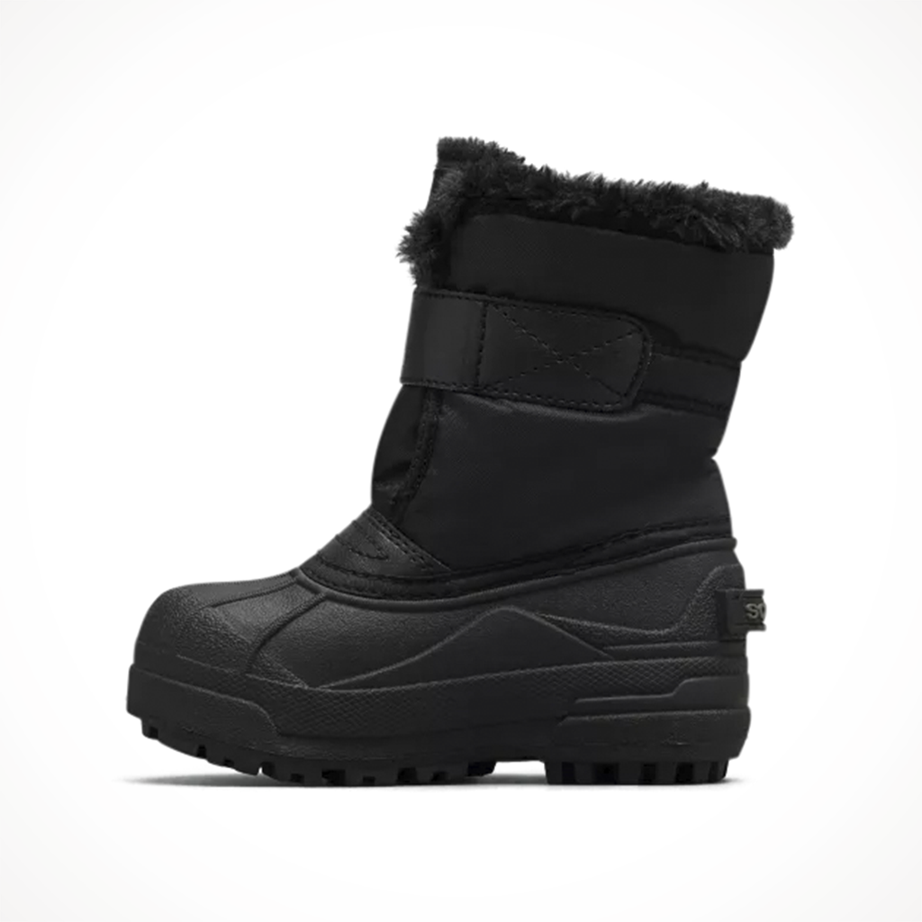 Product image: Sorel Snow Commander Boot Black Charcoal Kids 2024, shown from the left side profile.