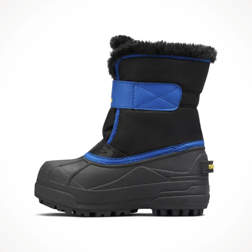 Product image: Sorel Snow Commander Boot Black Super Blue Kids 2024, shown from the left side profile.