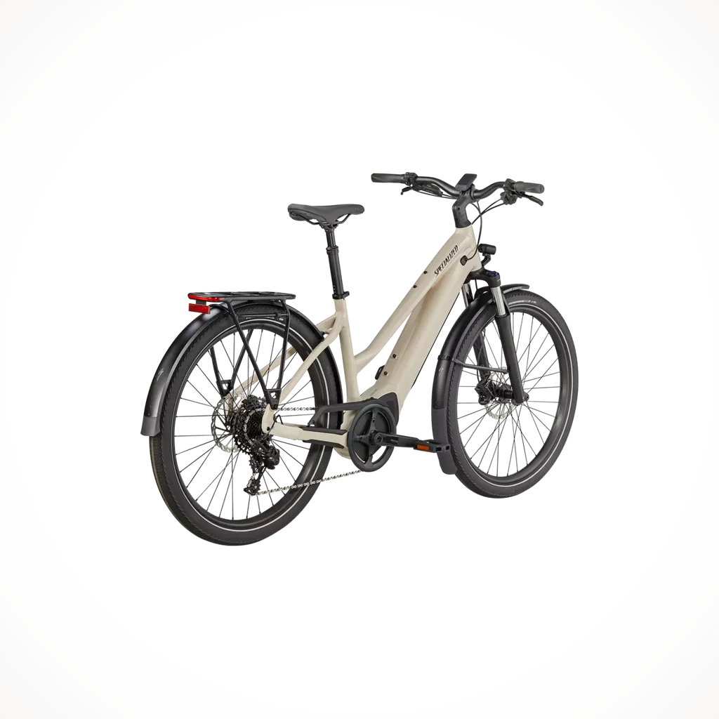 Product image: Specialized VADO 4.0 STEP THROUGH WHTMTN BLKREFL 2023, shown from the back.