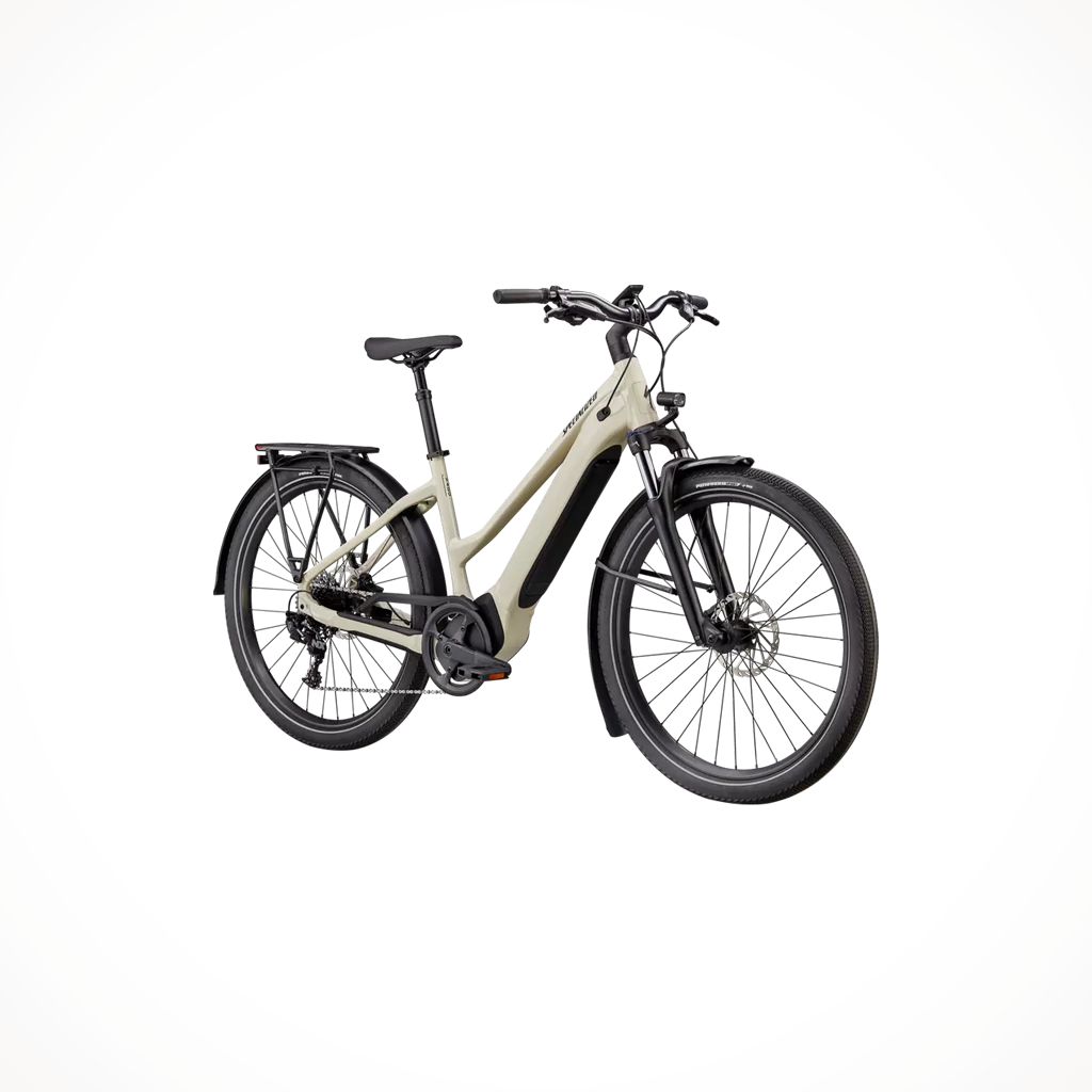 Product image: Specialized VADO 4.0 STEP THROUGH WHTMTN BLKREFL 2023, shown from a three-quarter angled view.