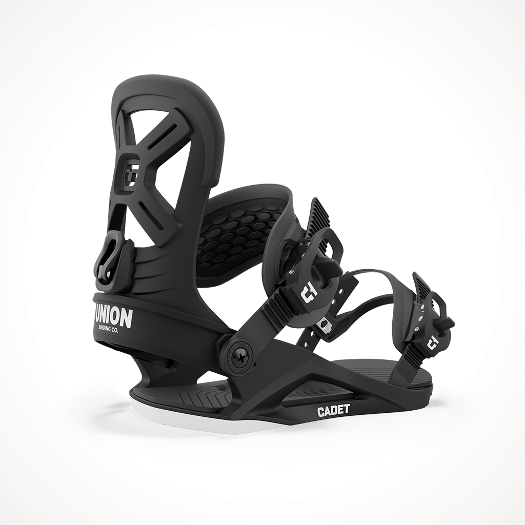 Product image: Union Cadet 2024 Snowboard Binding Black, shown from the back.