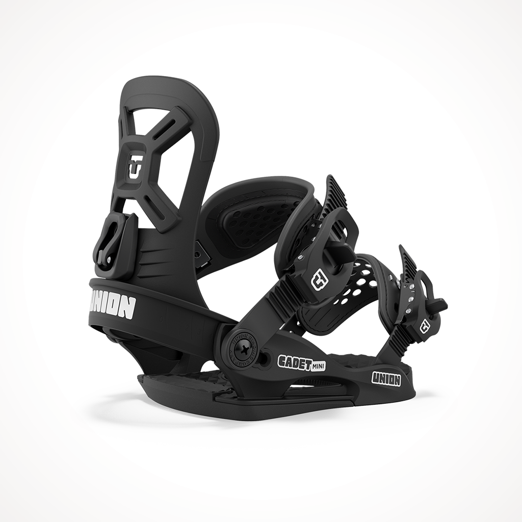 Product image: Union Cadet Mini 2024 Snowboard Binding Black, shown from the back.