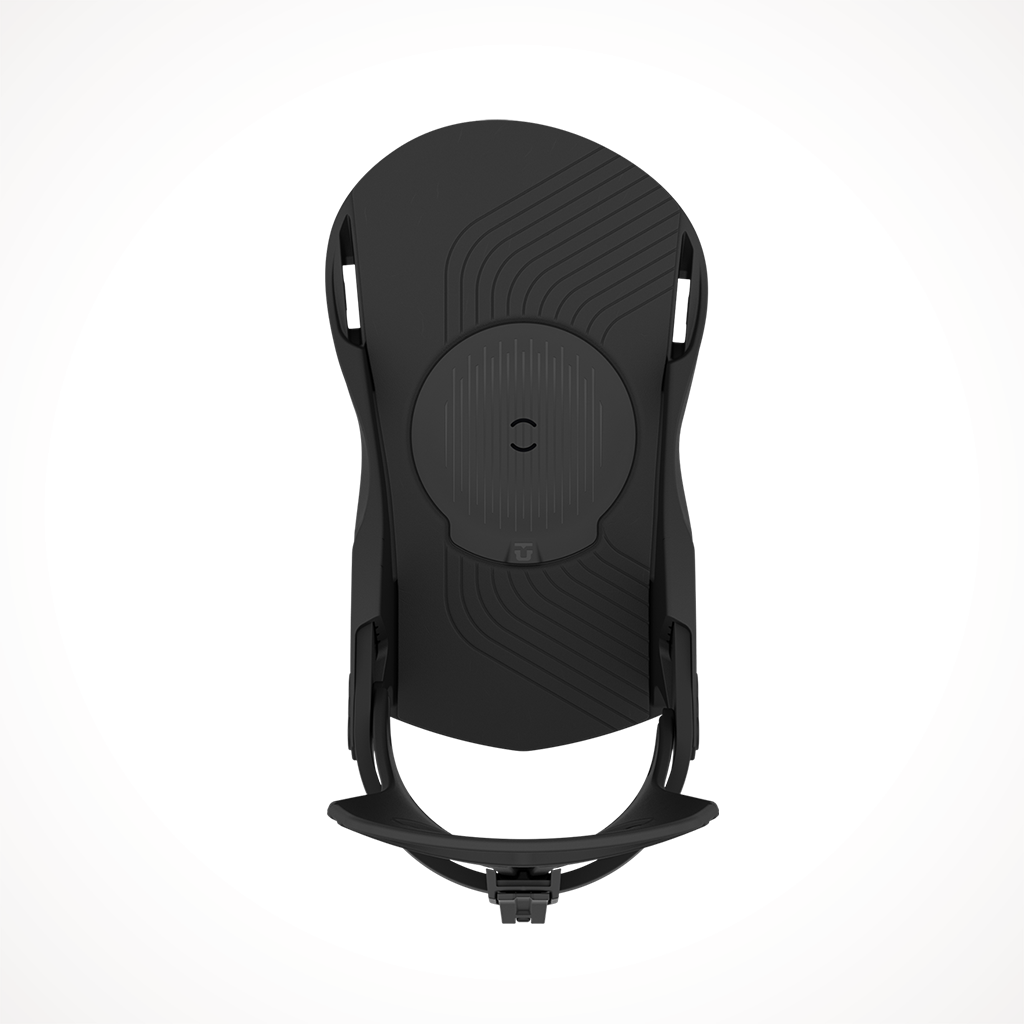 Product image: Union Flight Pro 2024 Snowboard Binding Black, shown from above.