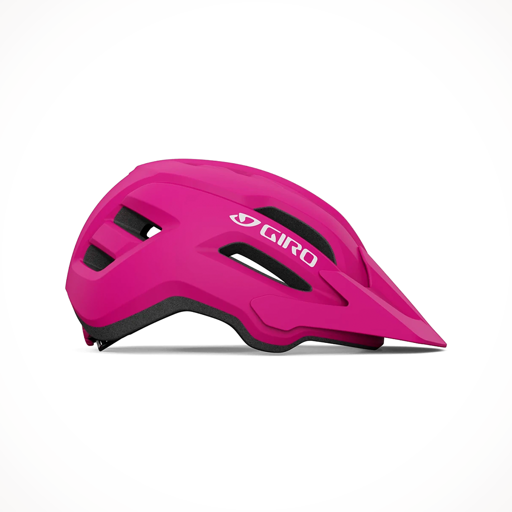 Product image: giro fixture mips ii youth youth helmet matte pink street, side profile view.