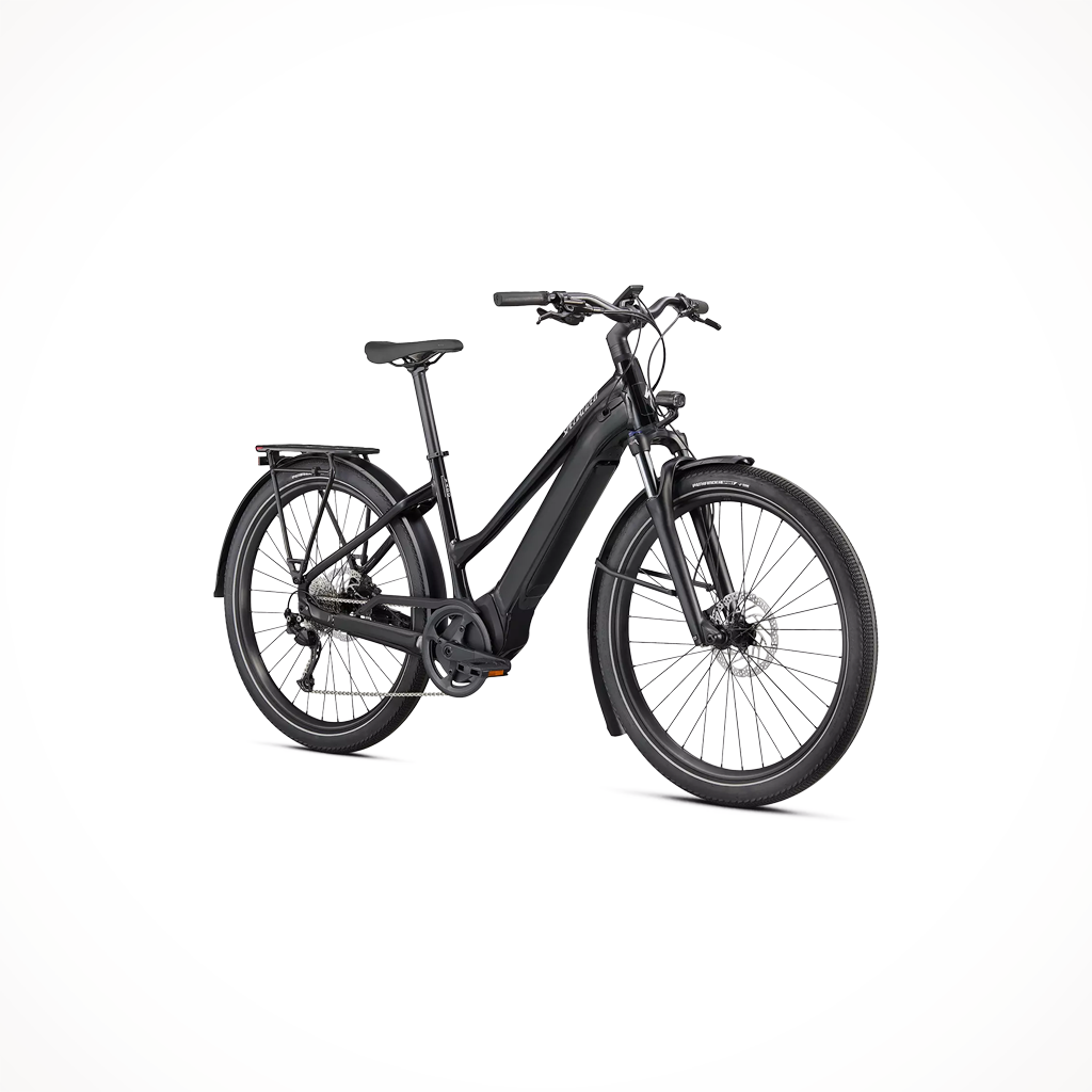 Product image: specialized turbo vado 3.0 step through Cast Black Silver Reflective, shown from a three-quarter angled view.