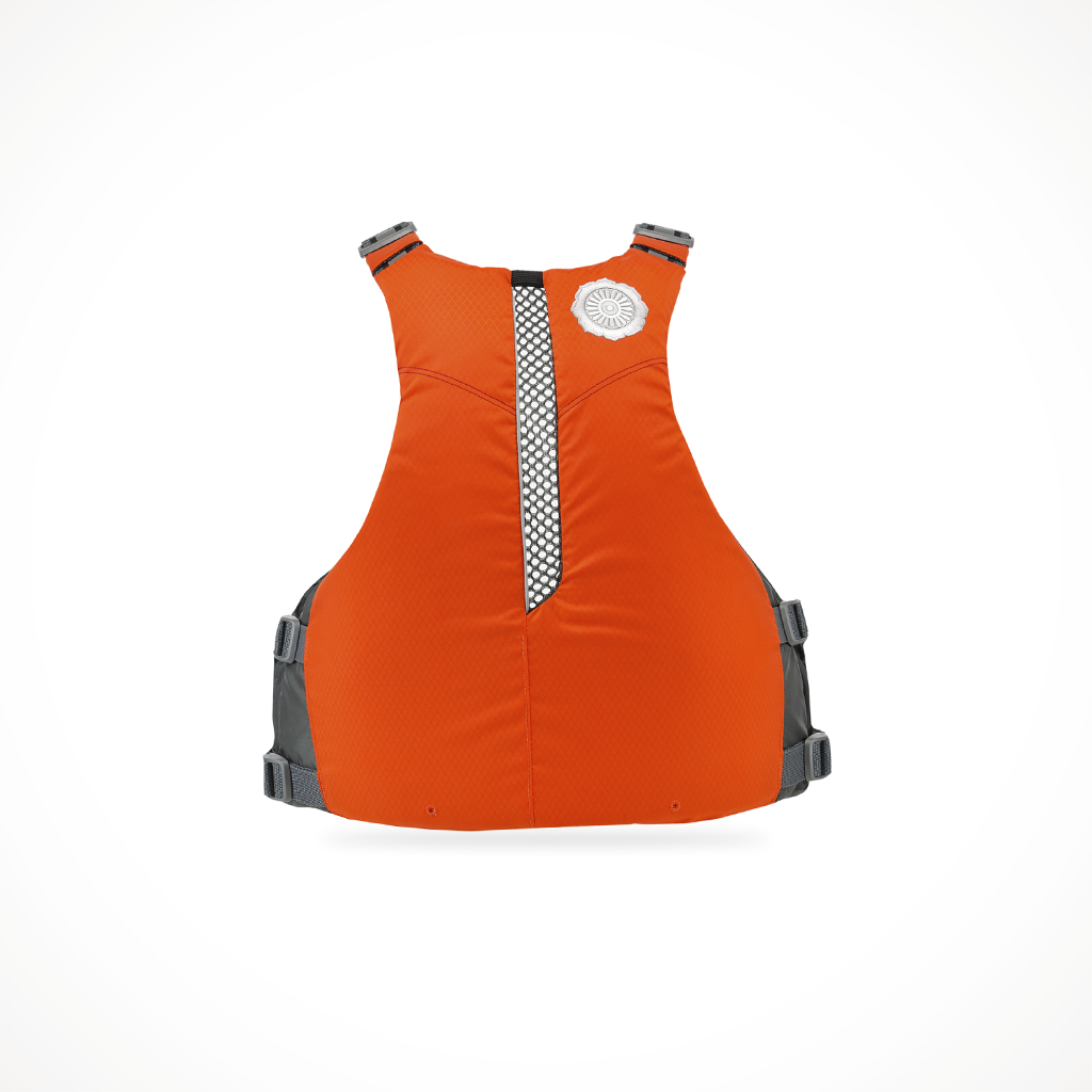 Product image: Astral E Linda PFD Fire Orange, shown from the back.