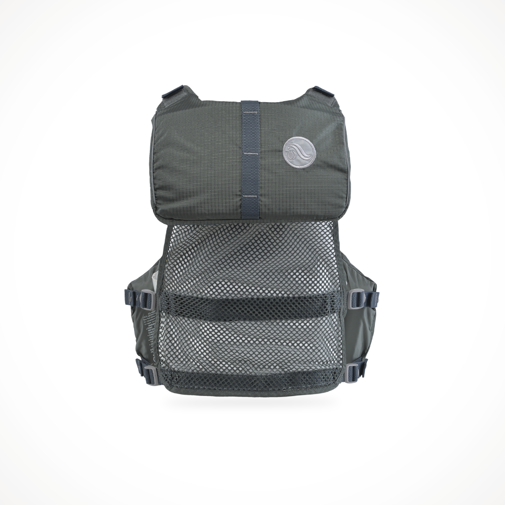 Product image: Astral V Eight Fisher PFD Pebble Gray, shown from the back.