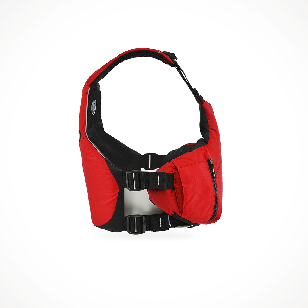 Product image: Astral YTV PFD Cherry Creek Red, side profile view.