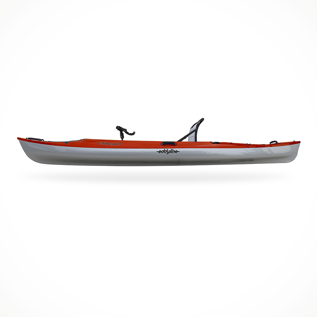 Product image: Eddyline Caribbean 12 FS Angler Red Pearl Silver, side profile view.