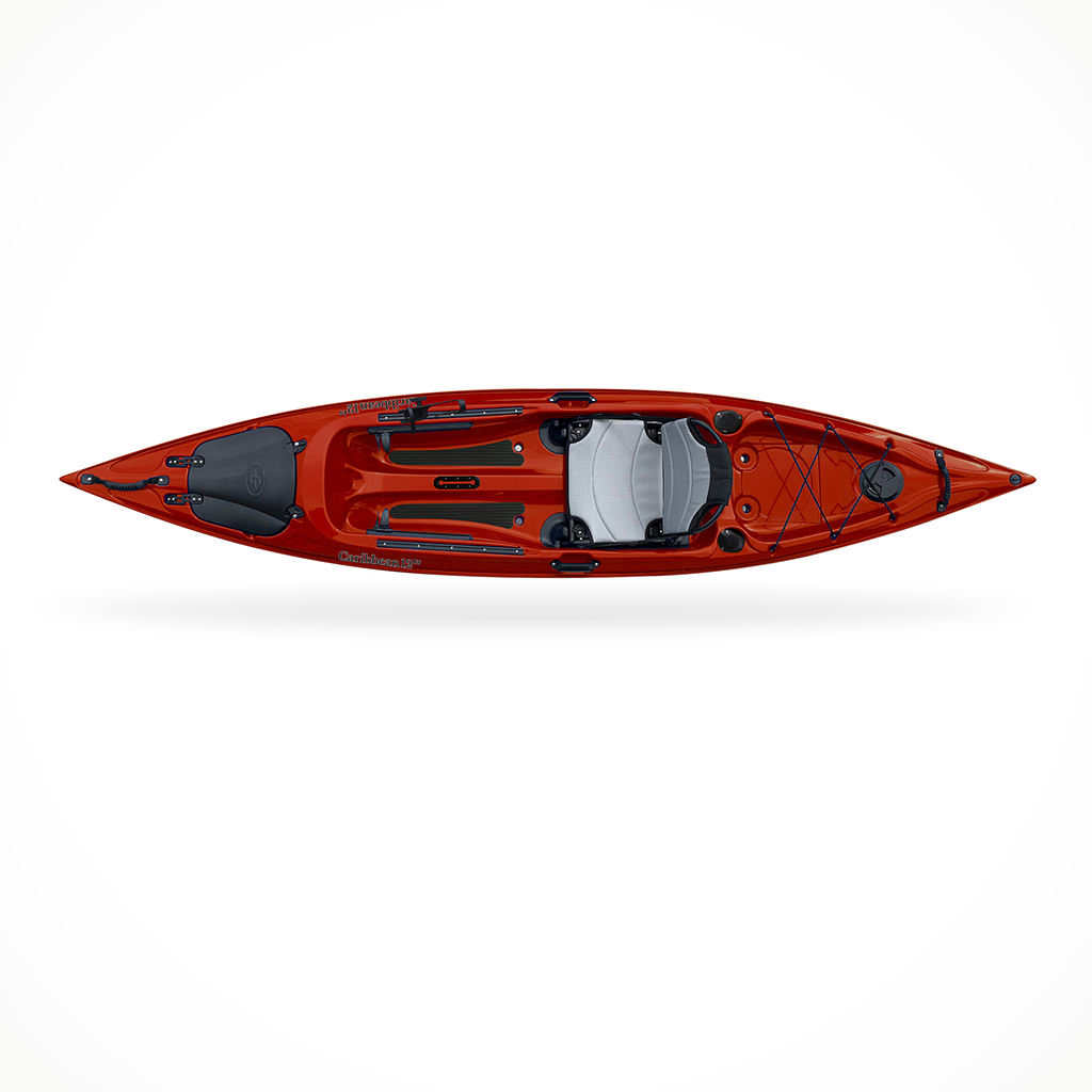 Product image: Eddyline Caribbean 12 FS Angler Red Pearl Silver, shown from above.