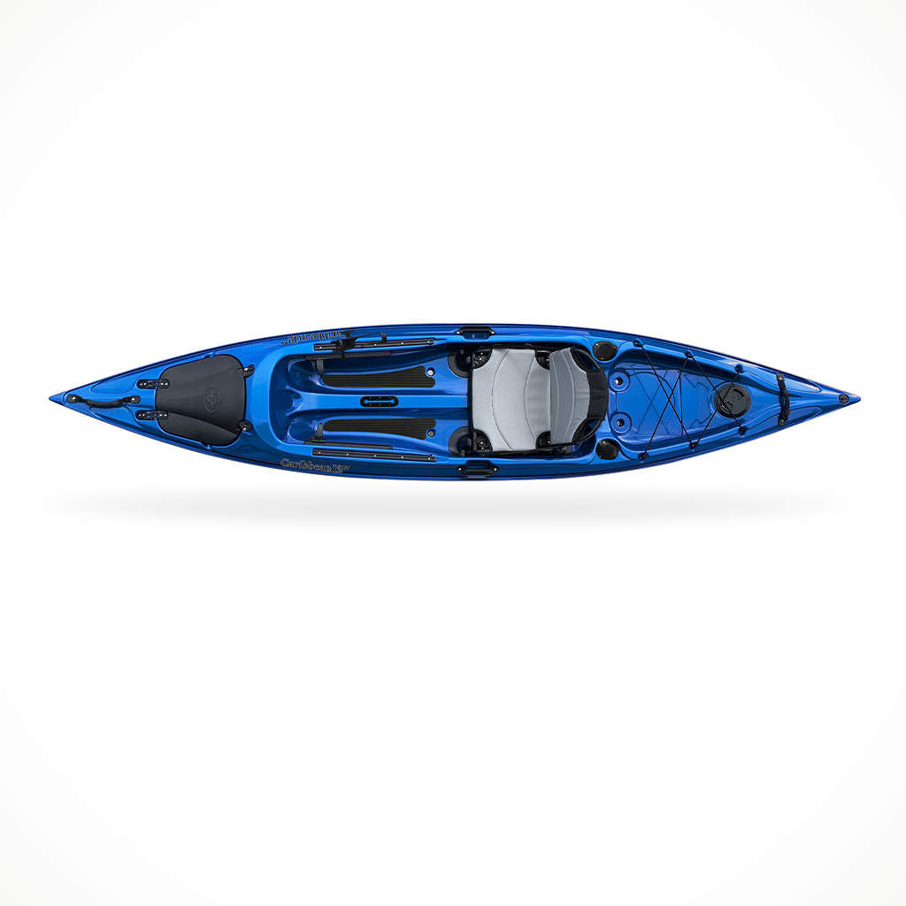 Product image: Eddyline Caribbean 12 FS Angler Saphire Blue Silver, shown from above.