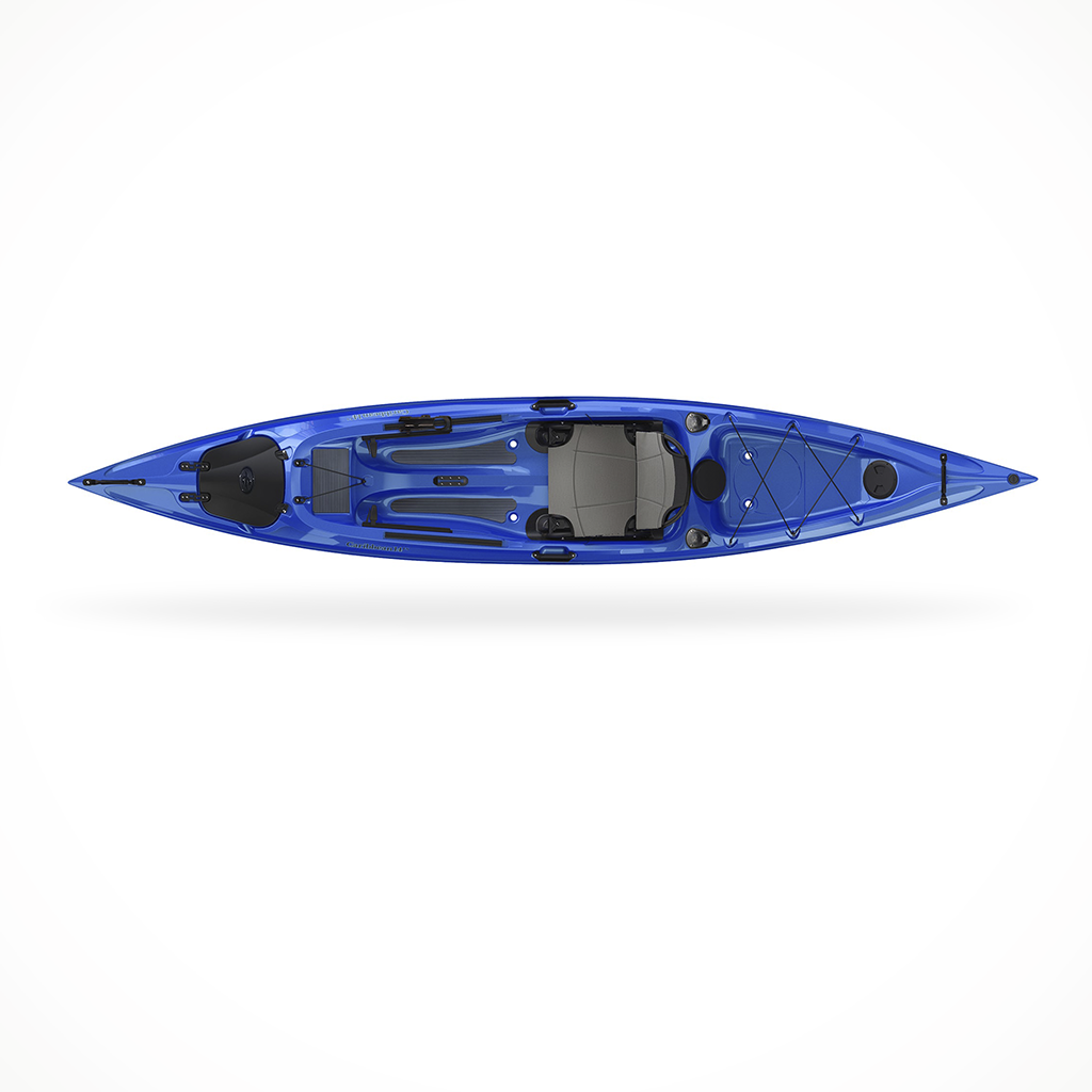 Product image: Eddyline Caribbean 14 FS Angler Saphire Blue Silver, shown from above.