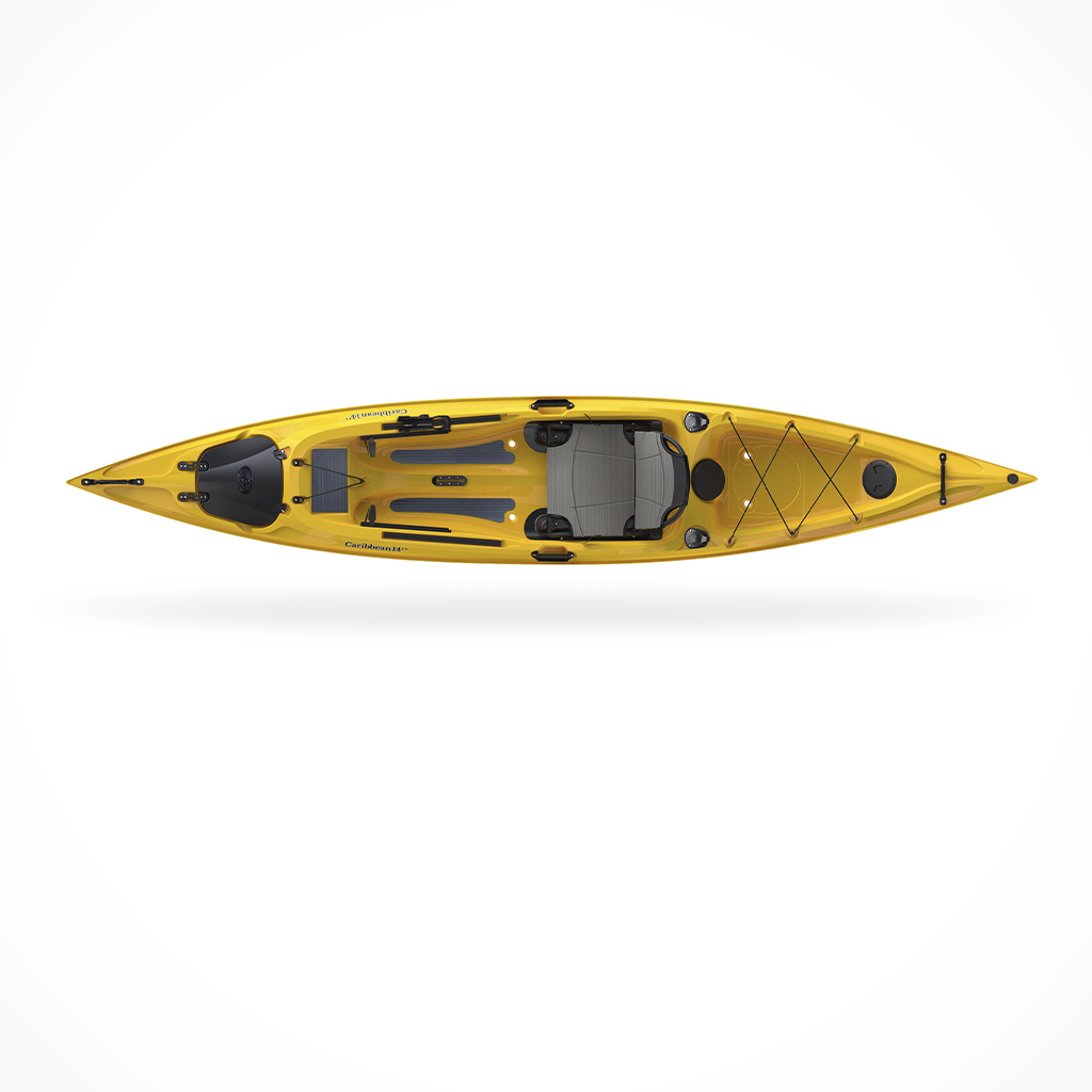 Product image: Eddyline Caribbean 14 FS Angler Yellow, shown from above.