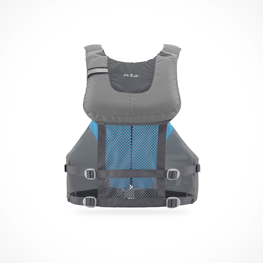 Product image: NRS Zoya Womens PFD Teal, shown from the back.