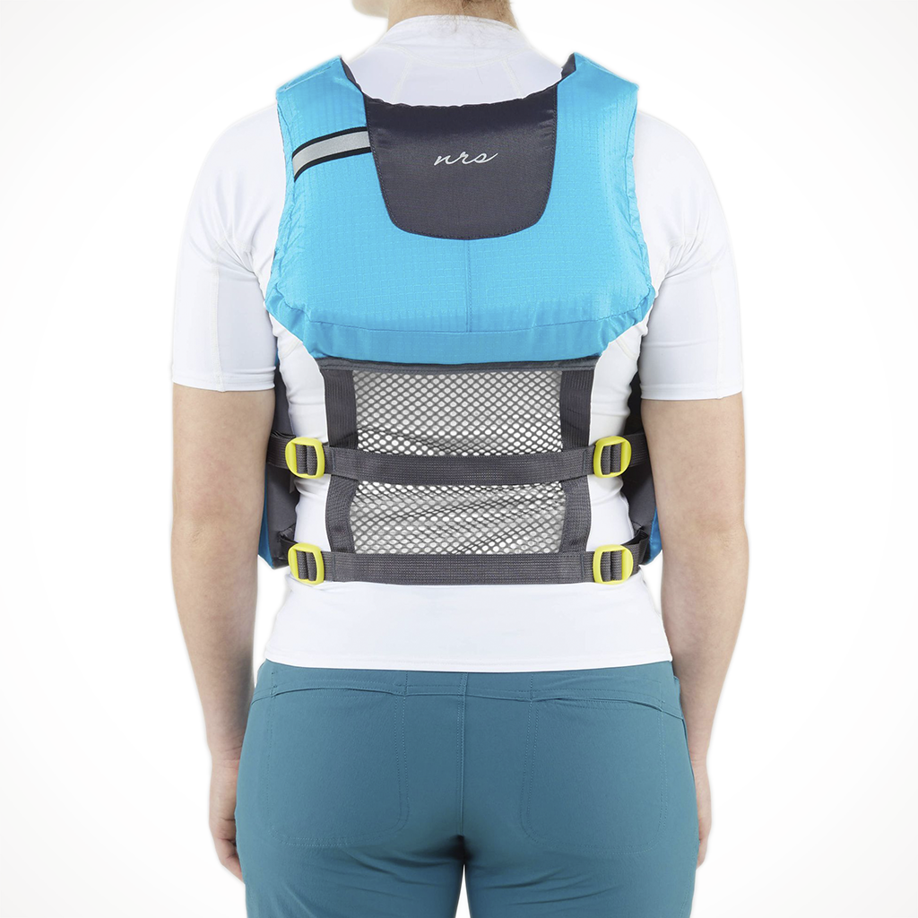 Product image: NRS Zoya Womens PFD Teal Model, shown from the back.
