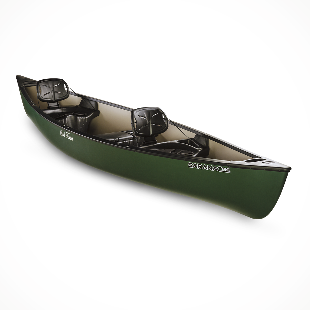 Product image: Paddling Canoe Old Town Saranac 146 Green, shown from a three-quarter angled view.