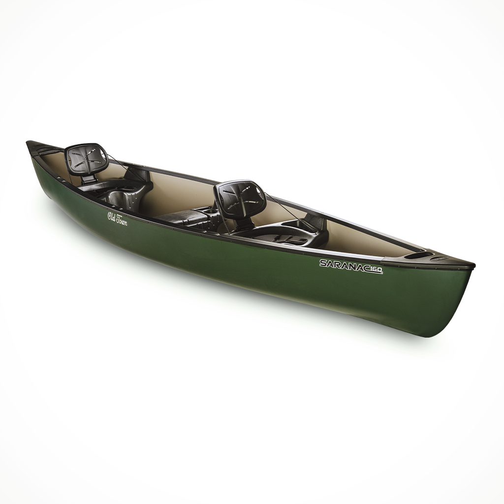 Product image: Paddling Canoe Old Town Saranac 160 Green, shown from a three-quarter angled view.