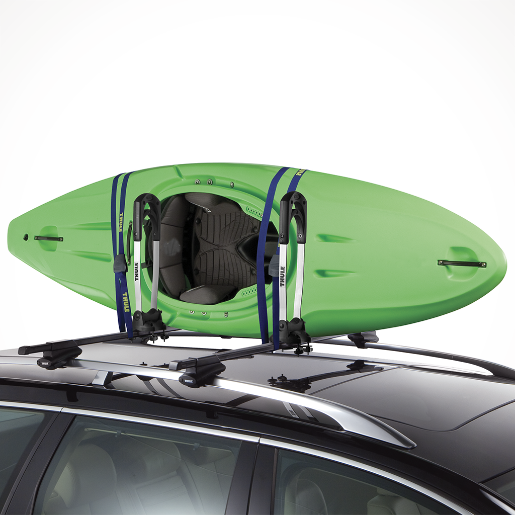 Product image: Thule Stacker Kayak Roof Rack Silver On Car.