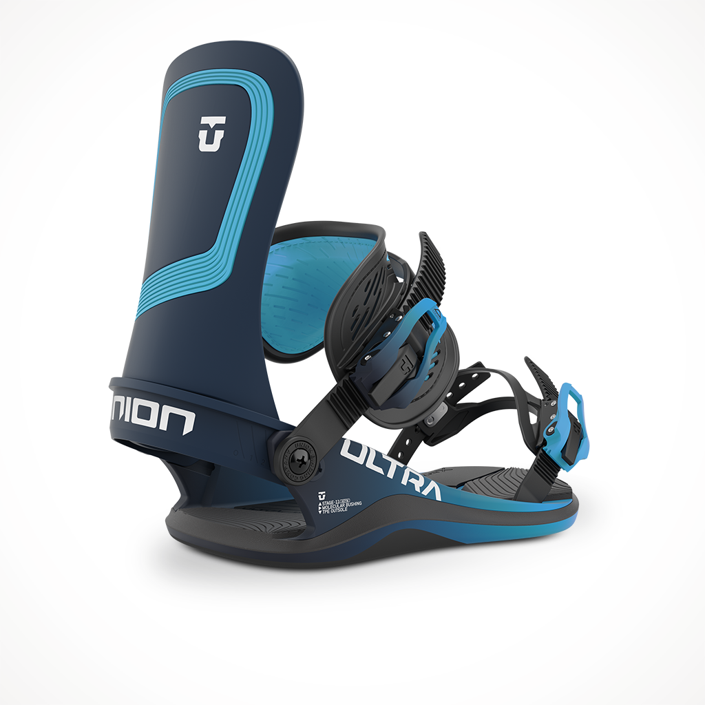 Product image: Union Ultra Mens 2023 Snowboard Binding Aqua, shown from the back.