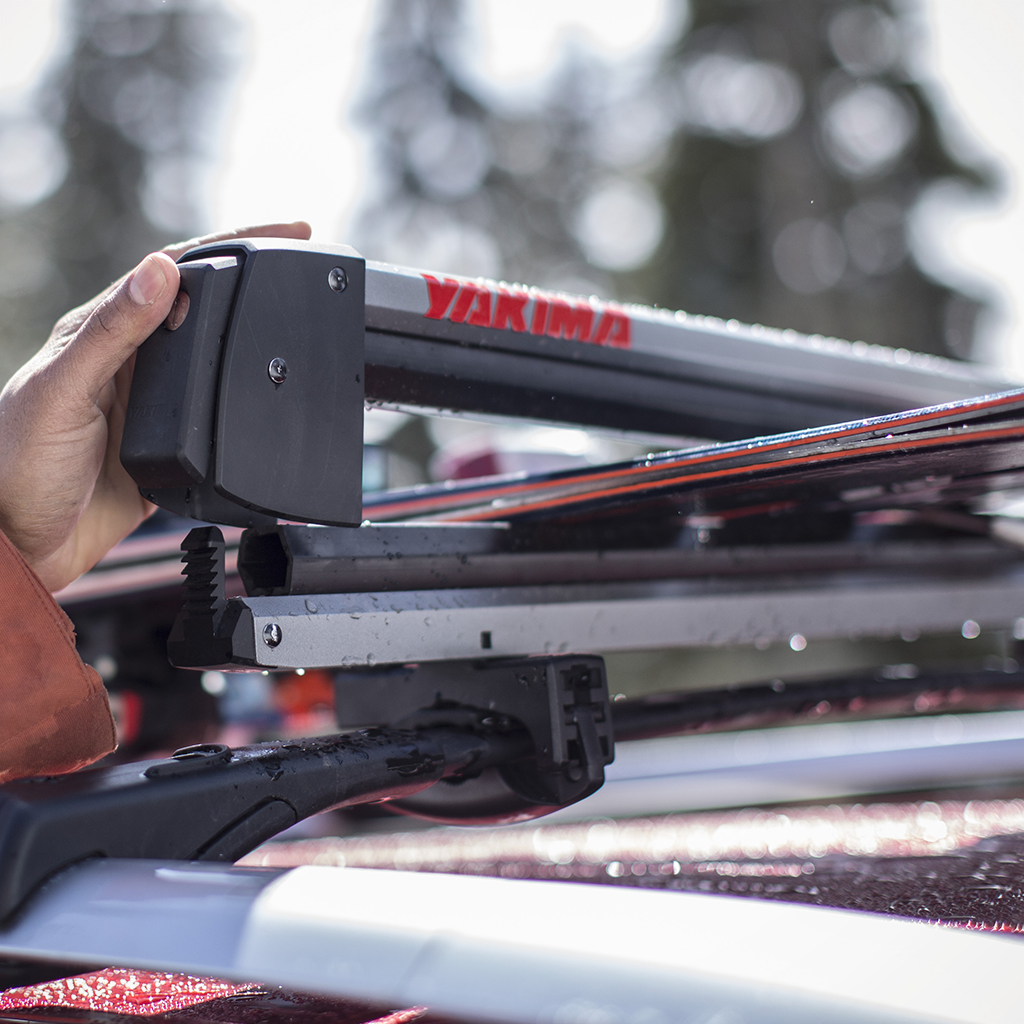 Product image: Yakima Fresh Track 6 Ski Snowboard Mount In Use.